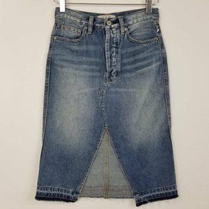 Free People Denim Pencil Skirt Blue Jean Slit 24